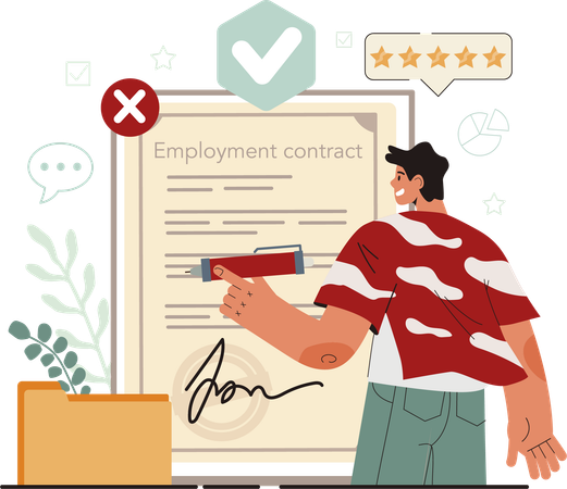 New employee signs employment contract  Illustration