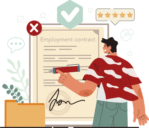 New employee signs employment contract  Illustration