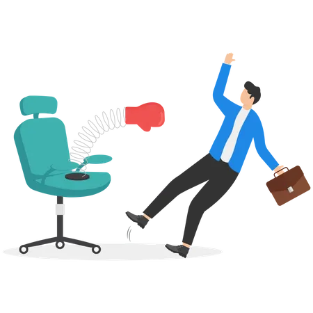 New Graduate Failed To Get Job Or Having Less Experience Than Required Concept Unemployment Problem Of New Graduates Vacant Chair Knocked Down Inexperienced Candidate With Big Attached Boxing Glove Illustration