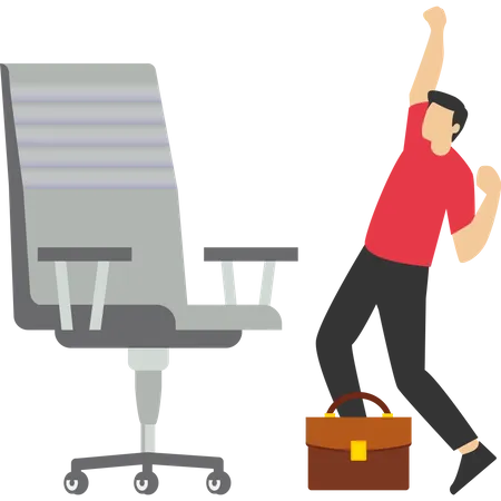 New Job Offer Or New Career Opportunity Promoted To A New Position Or Hiring Staff For The Vacancy Employment And Hiring Concept A Cheerful Businessman With His New Job Office Chair Illustration