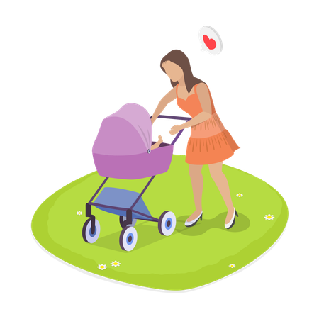 New Mom going outside with baby  Illustration