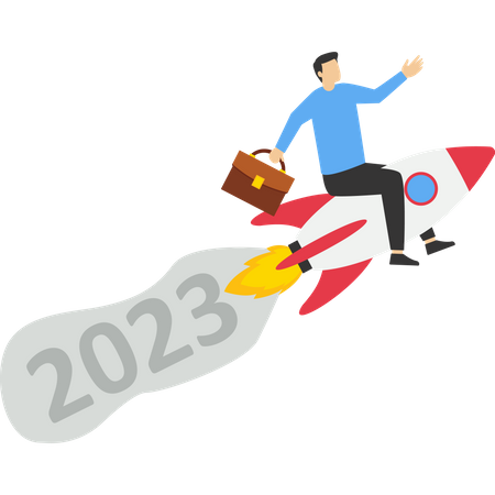 New Year 2023 with rocket launch creative  Illustration