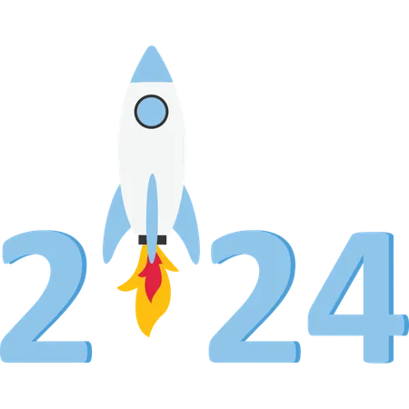 New Year 2024 Economic Recovery Calendar Year Number 2023 With Launching Business Rocket On Number One Illustration