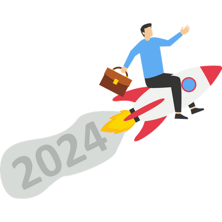New Year 2024 with rocket launch creative  일러스트레이션