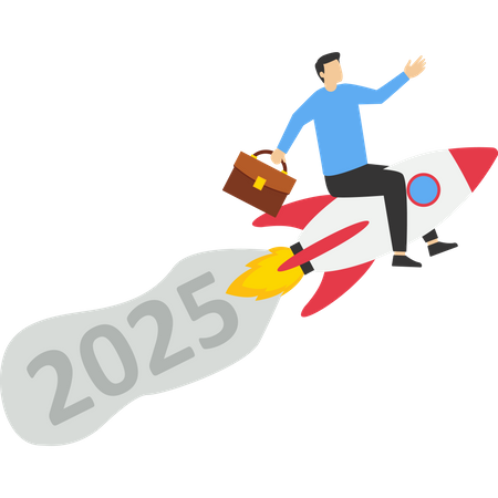 New Year 2025 with rocket launch creative  Illustration