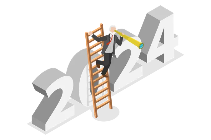 3 D Isometric Flat Vector Conceptual Illustration Of 2024 Forecast New Year Business Opportunities Illustration