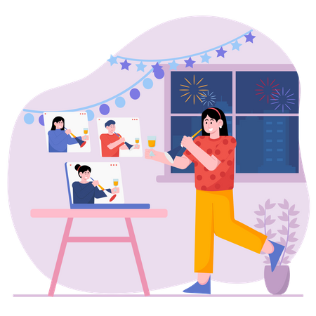 New Year Celebration Online  Illustration