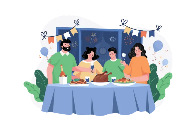 New Year Celebration With Family  Illustration