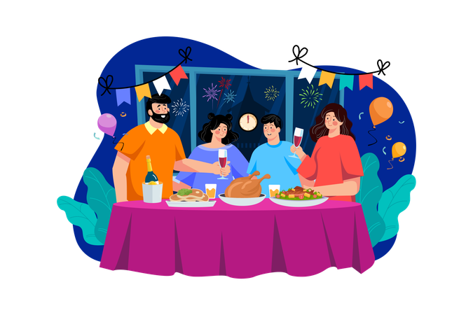 New Year Celebration With Family  Illustration