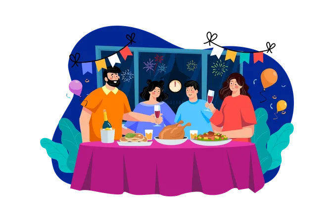 New Year Celebration With Family  Illustration