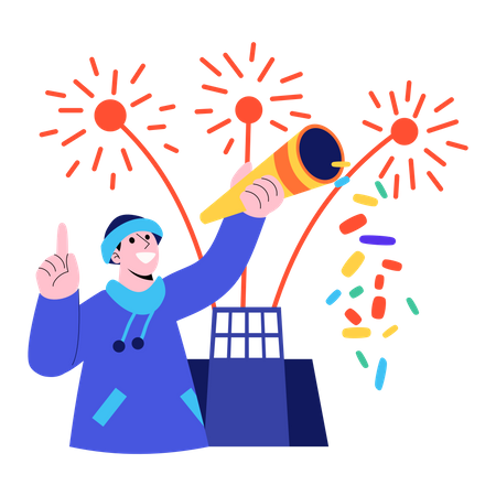 New year celebration with fireworks Illustration