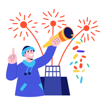 New year celebration with fireworks Illustration