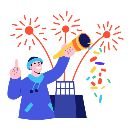 New year celebration with fireworks  Illustration