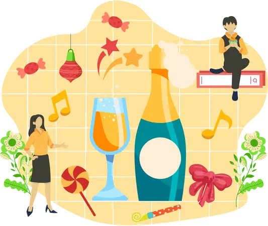 New Year Party Flat Design Illustration