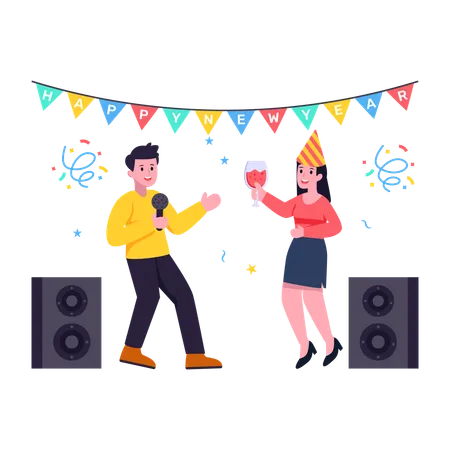 Have A Look At New Year Dance Flat Illustration Illustration