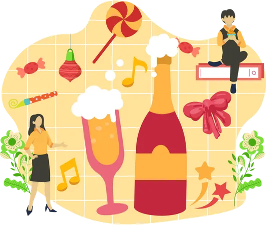 New Year Party Flat Design Illustration