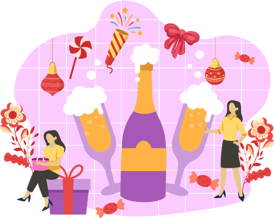 New year drinks and champagne  Illustration