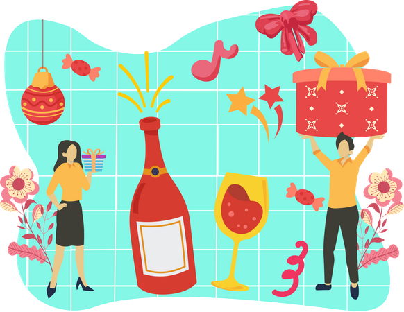 New year drinks with champagne  Illustration