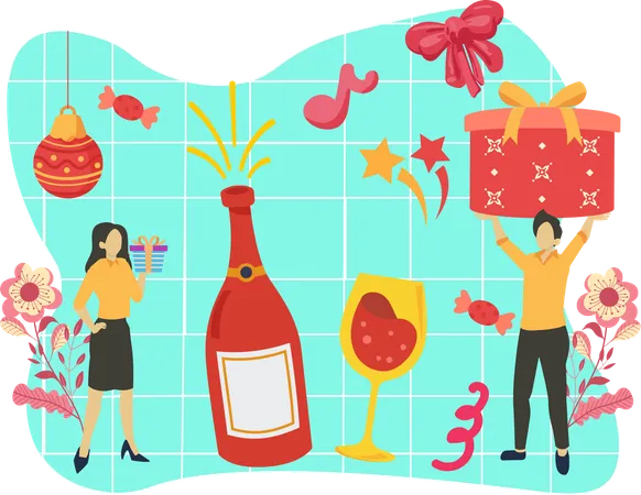 New year drinks with champagne  Illustration