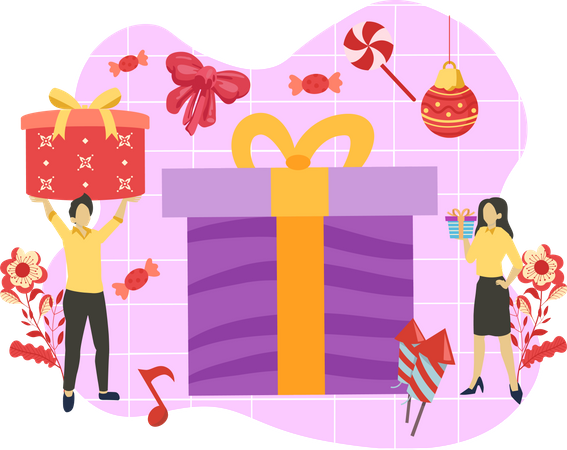 New year gift box  Illustration