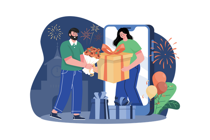 New Year Gift Sharing  Illustration