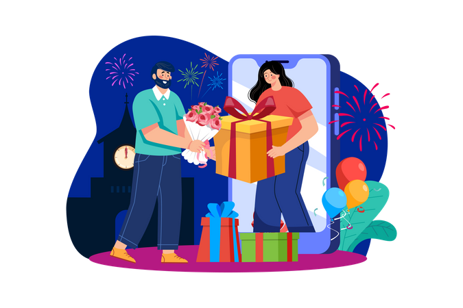 New Year Gift Sharing  Illustration