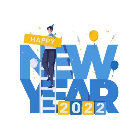 Happy New Year 2022 Greeting Decoration Preparation Concept Illustration