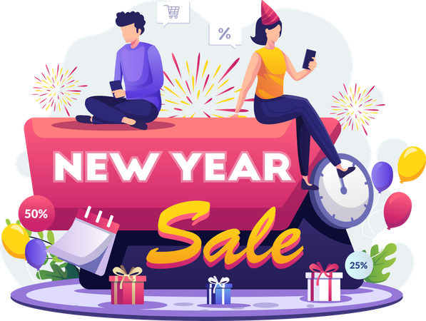 New Year Shopping Sale Illustration