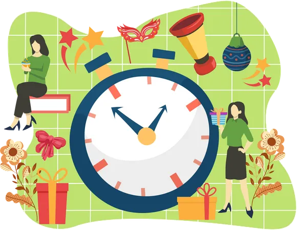 New year time on clock  Illustration