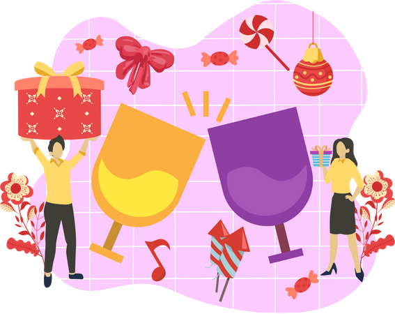 New year wine cheers  Illustration