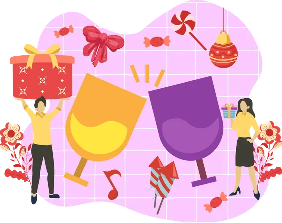 New year wine cheers  Illustration