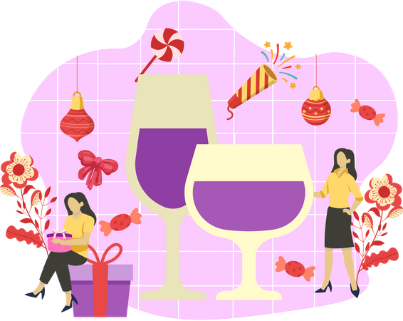 New year wine glasses  Illustration