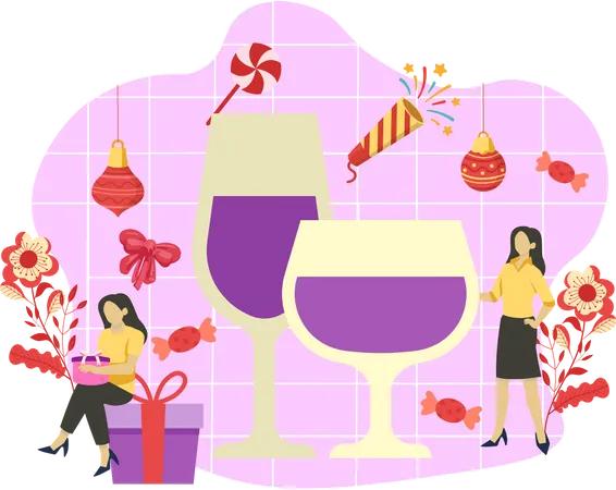 New year wine glasses  Illustration