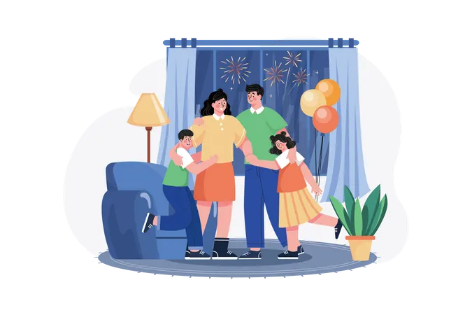 New Year With Family  Illustration