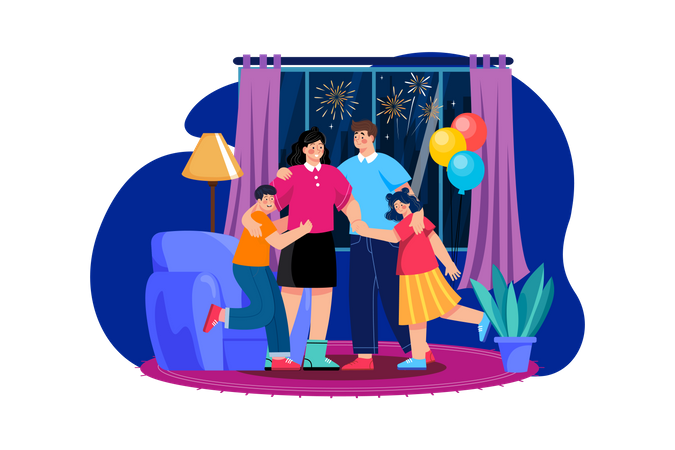 New Year With Family  Illustration