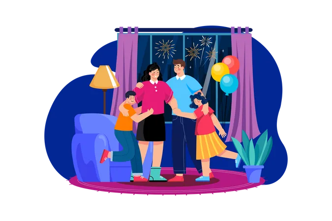 New Year With Family  Illustration