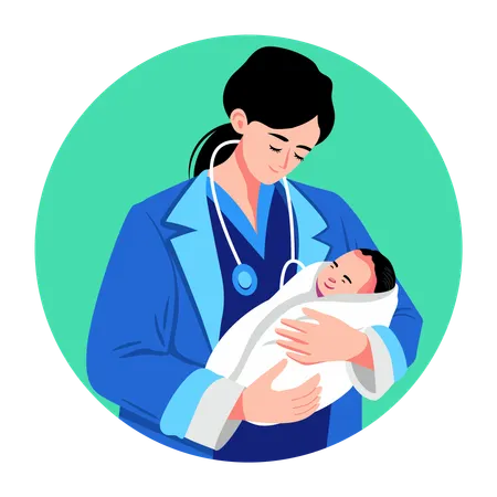 Newborn baby examined by doctor  Illustration