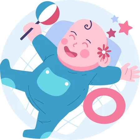 Newborn baby playing with craddle  Illustration