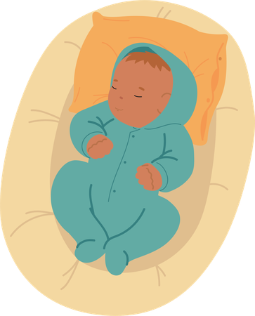 Newborn baby sleeping in comfortable bed with pillow  Illustration