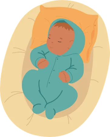 Newborn baby sleeping in comfortable bed with pillow  Illustration