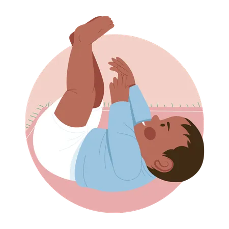 Newborn playing with own self  Illustration