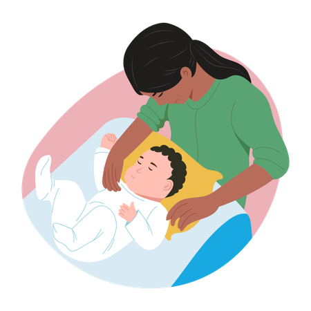 Newborn sleeping on mother's lap  Illustration