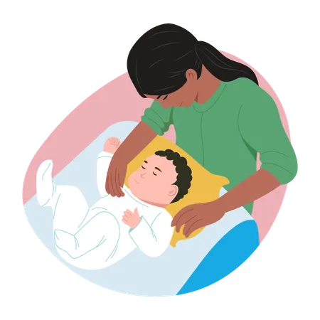 Newborn sleeping on mother's lap  Illustration