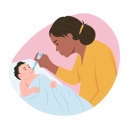 Newborn suffers from fever  Illustration