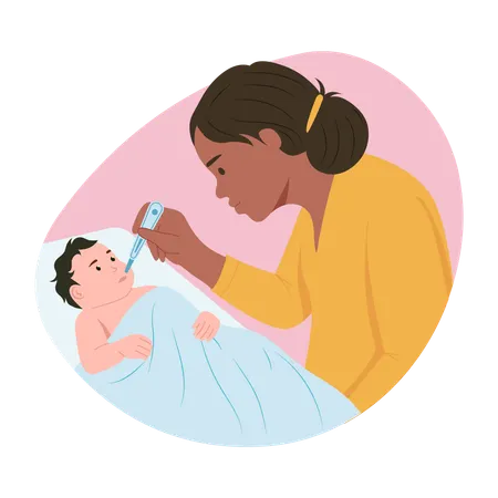 Newborn suffers from fever  Illustration