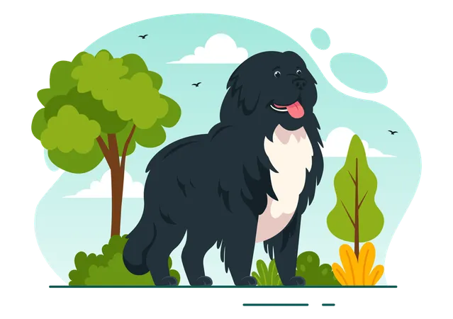 Newfoundland Dog Animals Vector Illustration With Black Brown Or Landseer Color In Flat Style Cute Cartoon Nature Background Design Illustration