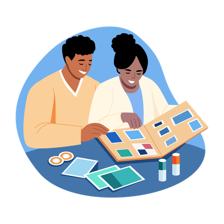 Newly Married Couple Creating scrapbook  Illustration