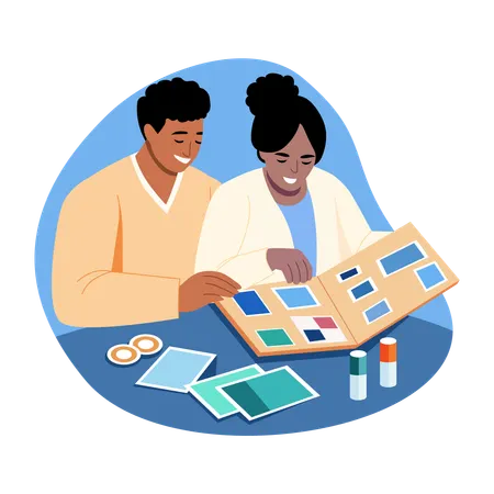 Newly Married Couple Creating scrapbook  Illustration