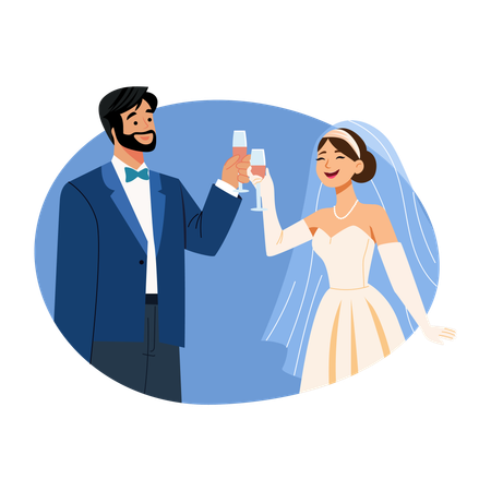 Newly Married Couple doing Champagne toast  Illustration