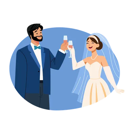 Newly Married Couple doing Champagne toast  Illustration